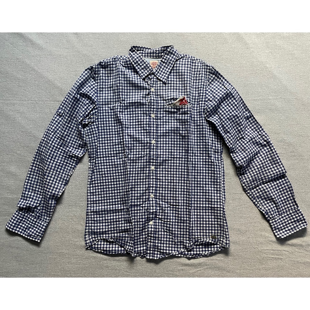 Men's Scotch & Soda Blue White Gingham Casual Button-Up Shirt, size Medium